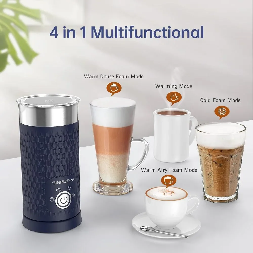 SIMPLETASTE Milk Frother, 4-in-1 Electric Milk Steamer, Automatic Warm cold foam